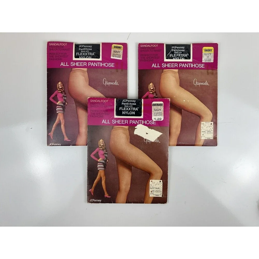 Vintage New NIP JCPenny Sandalfoot Pantihose All Sheer Set of 3 Navy Gaymode